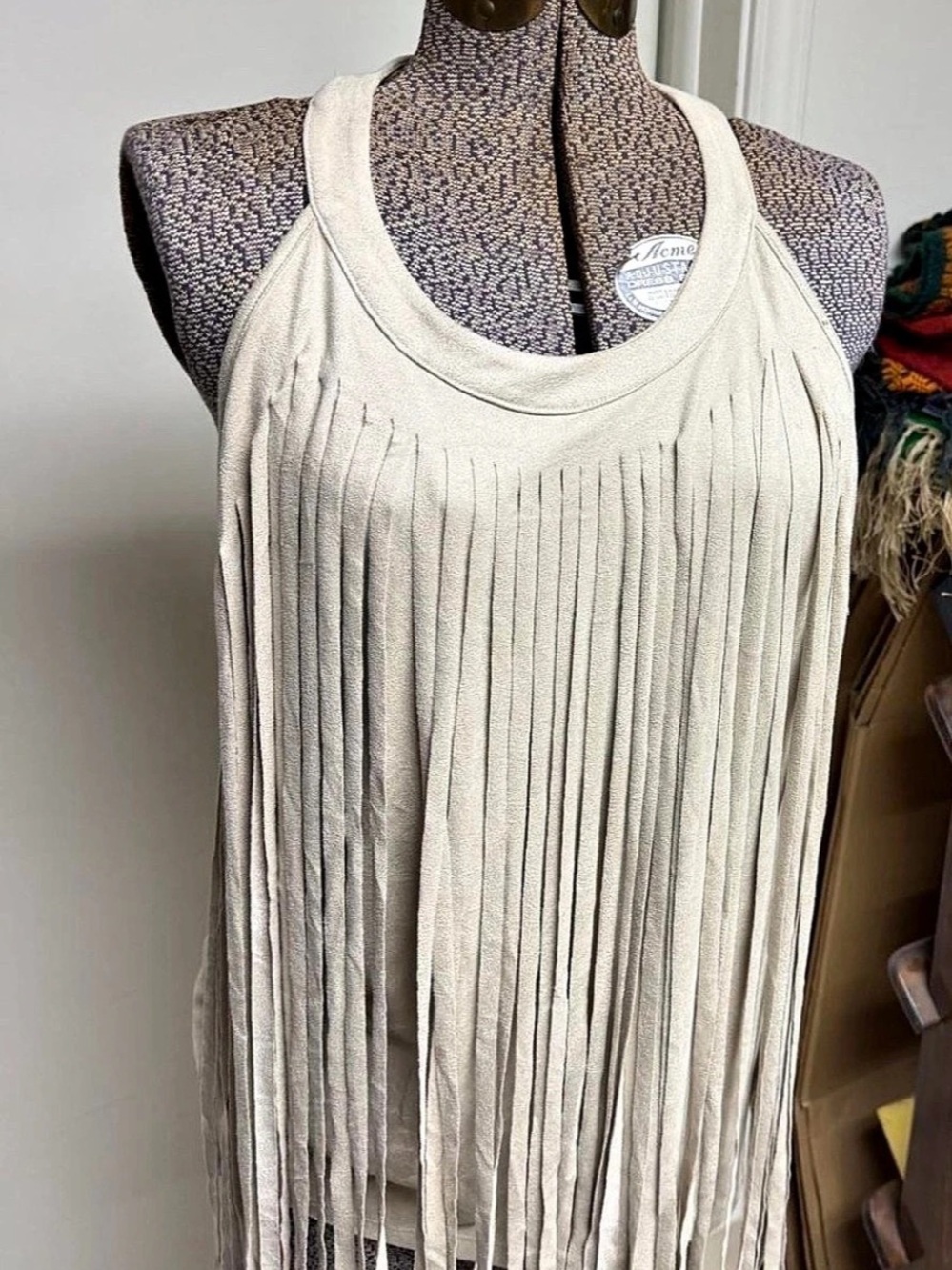 Chico's Fringe Halter Tank Top in Cream Size 3